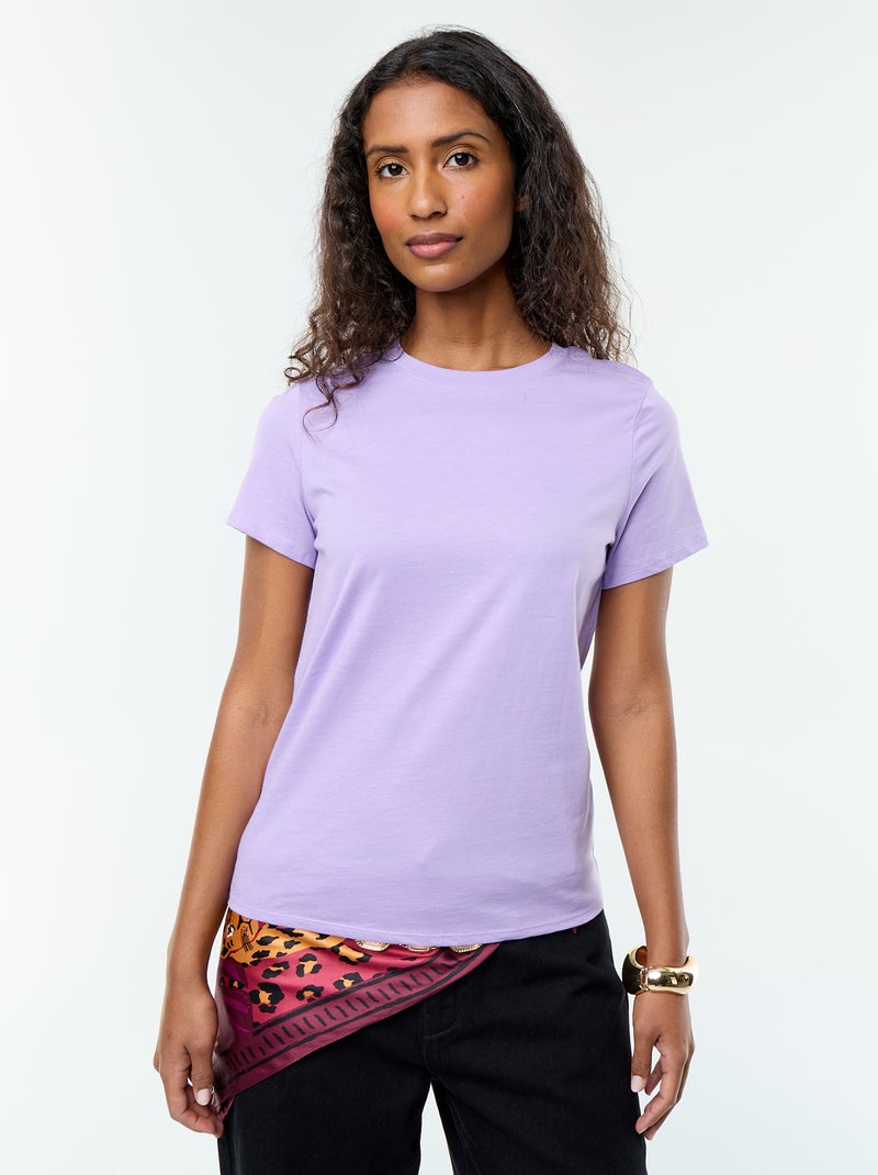 T-shirt van jerseytricot met korte mouwen Paars - Kiabi