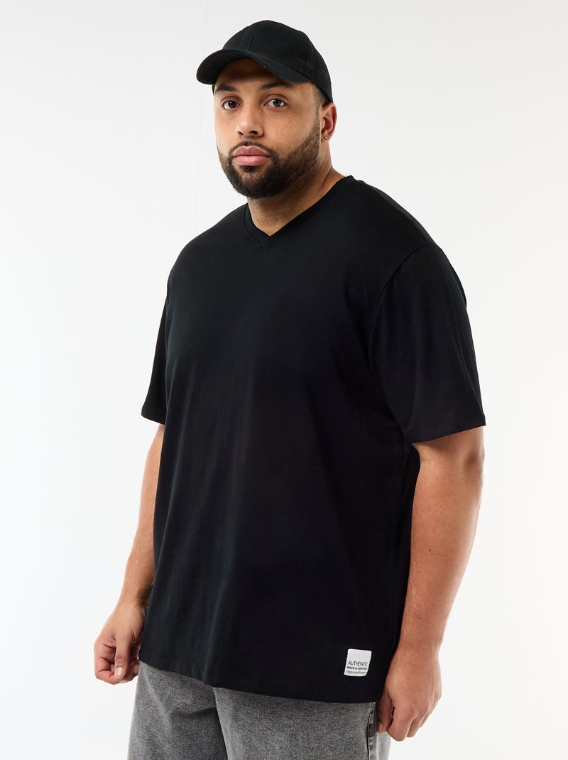 T-shirt van jerseytricot met korte mouwen Zwart - Kiabi