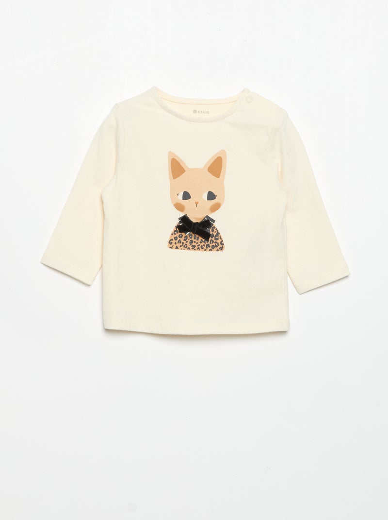 T-shirt van jerseytricot met lange mouwen Wit - Kiabi