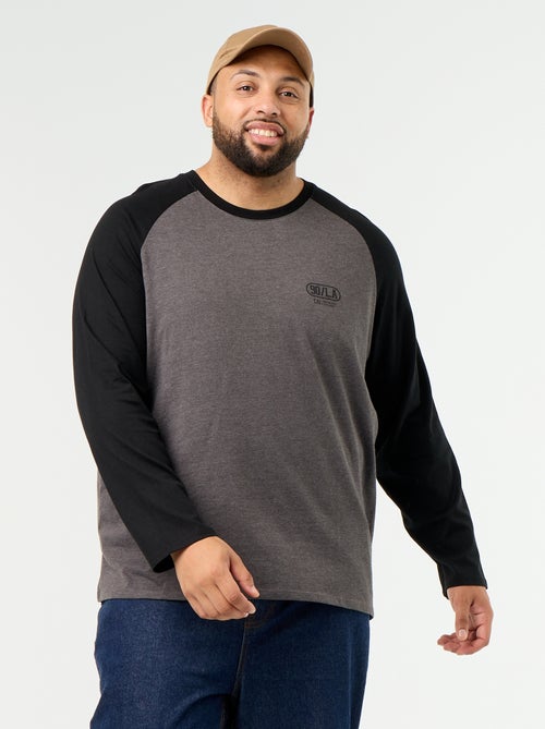 T-shirt van jerseytricot met lange raglanmouwen - Kiabi