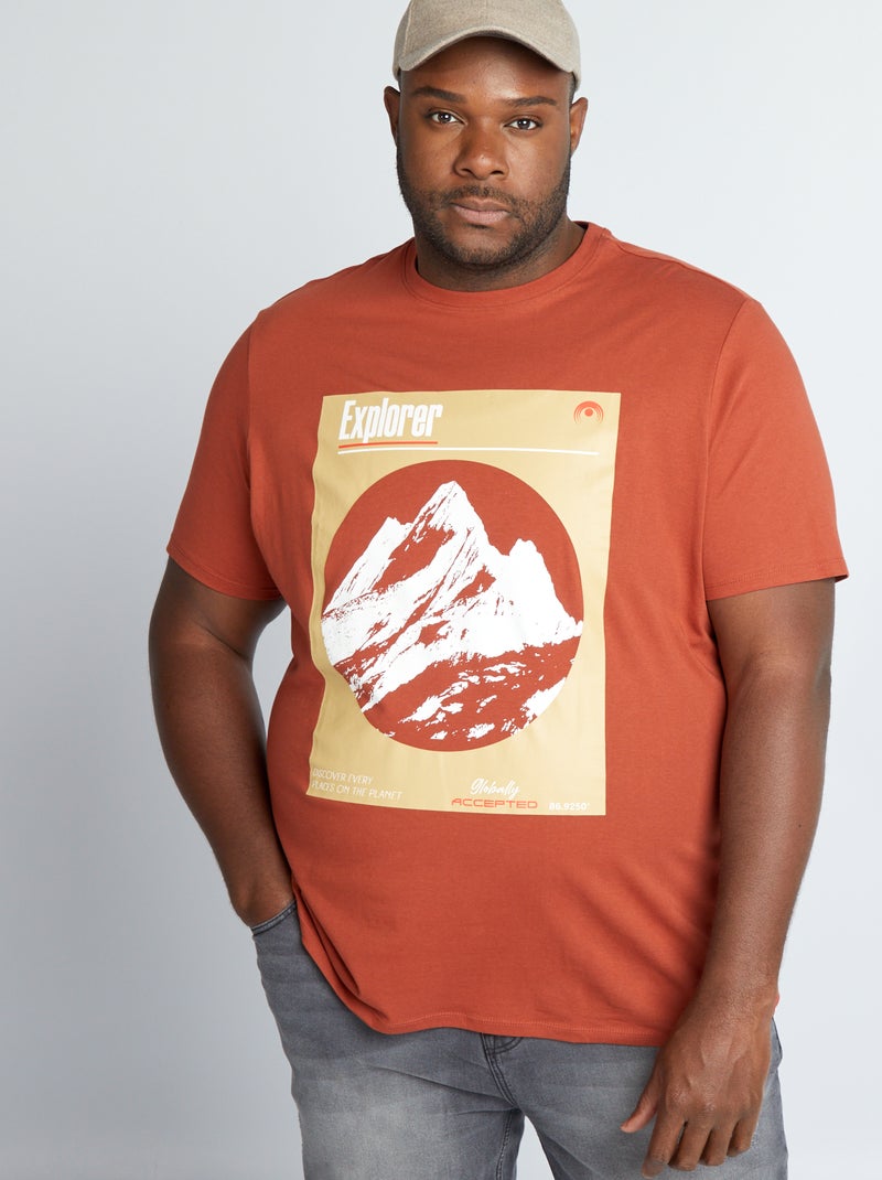 T-shirt van jerseytricot met print BRUIN - Kiabi