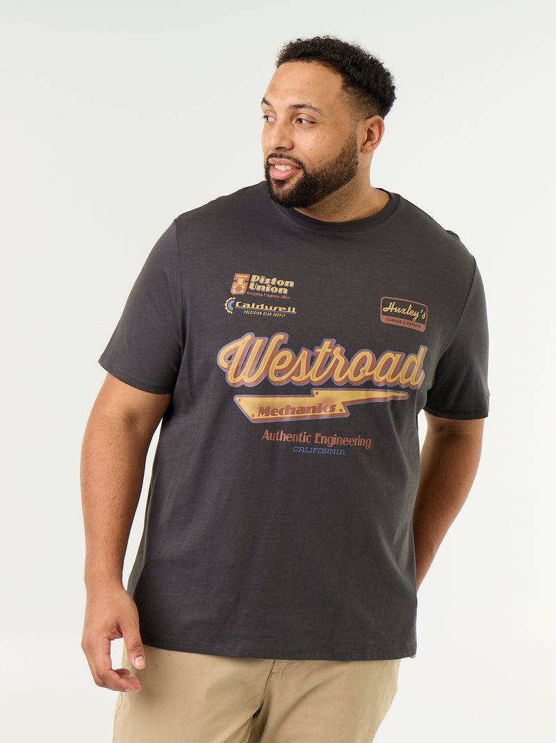 T-shirt van jerseytricot met print en korte mouwen Grijs - Kiabi