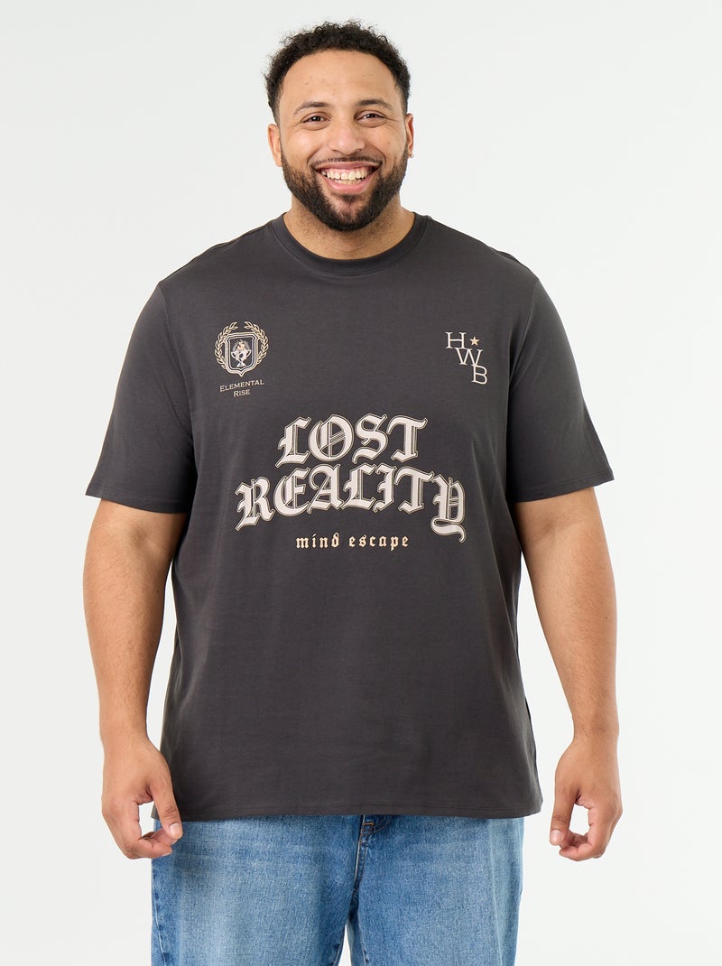 T-shirt van jerseytricot met print en korte mouwen Grijs - Kiabi