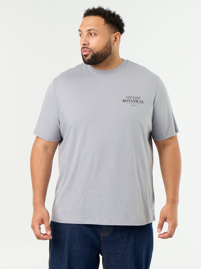 T-shirt van jerseytricot met print en korte mouwen Grijs - Kiabi