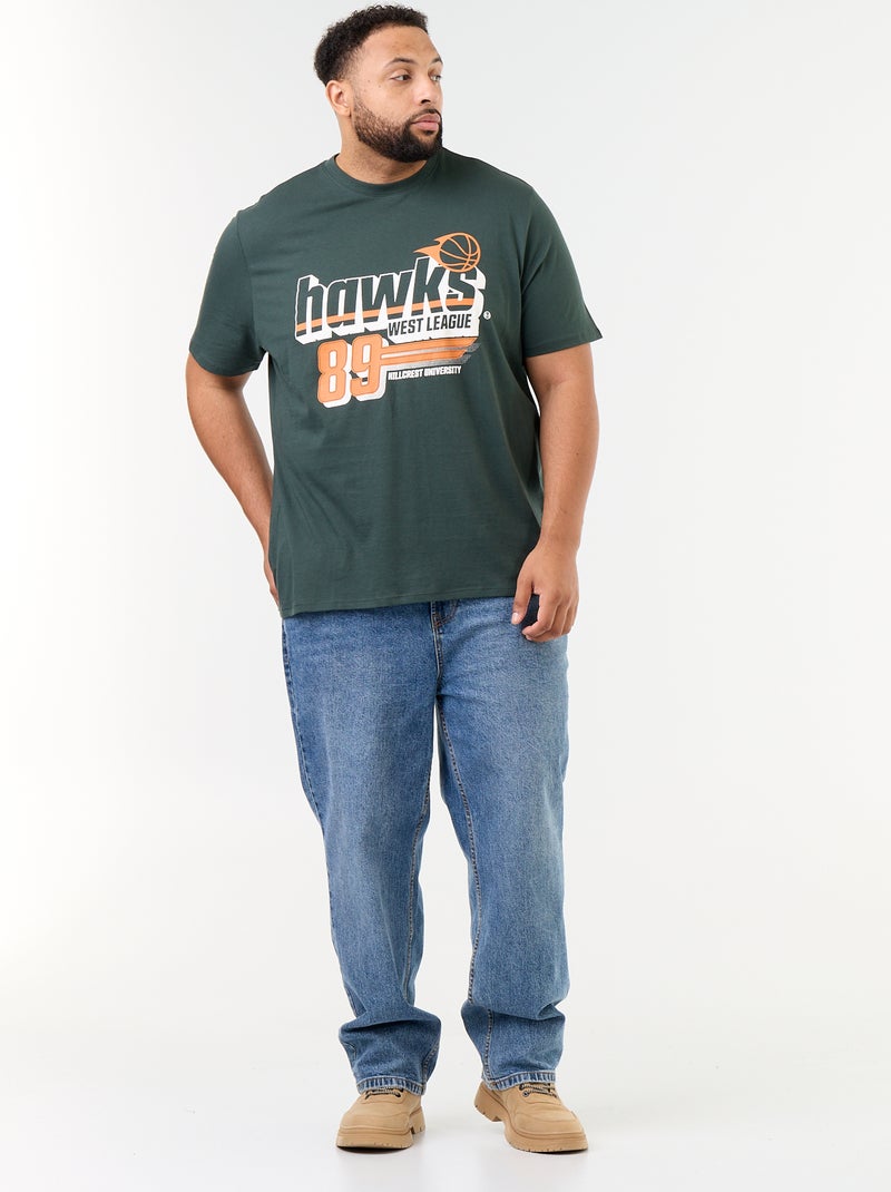 T-shirt van jerseytricot met print en korte mouwen Groen - Kiabi