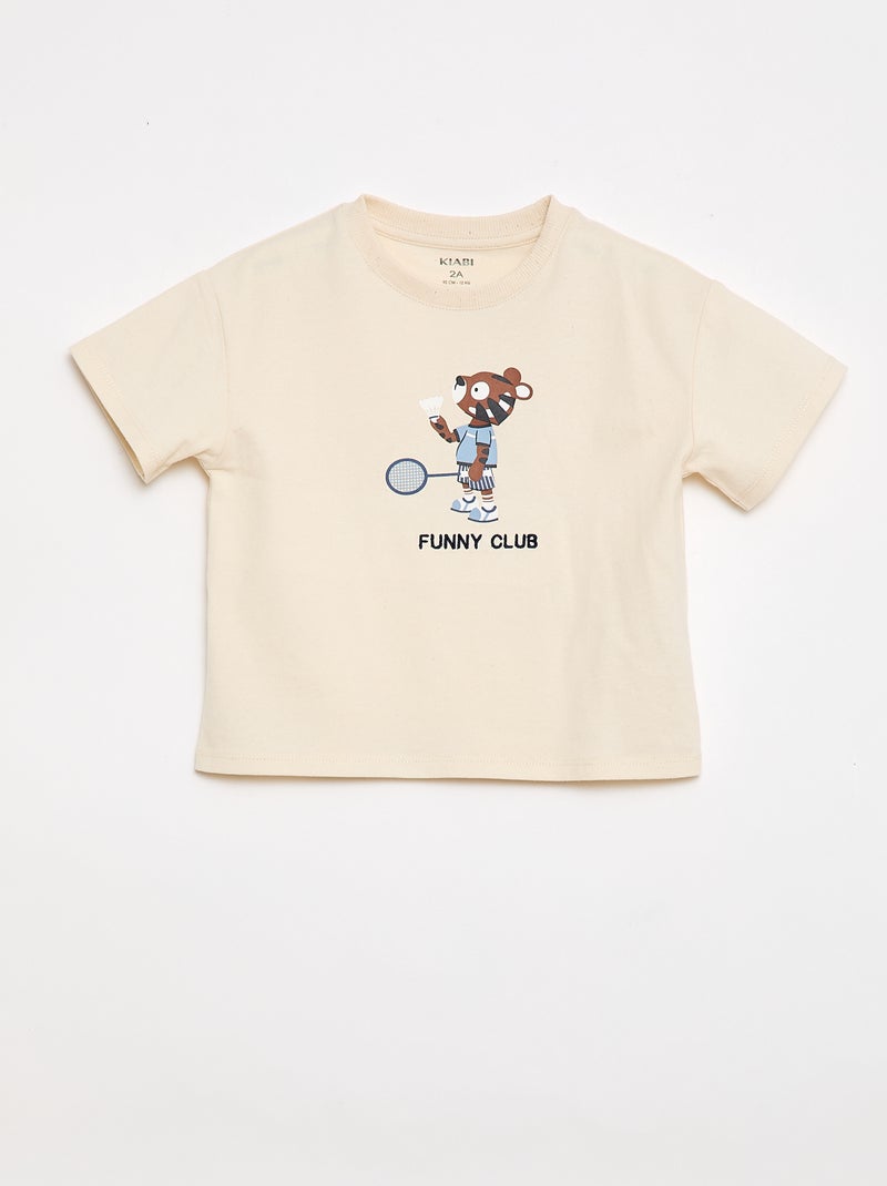 T-shirt van jerseytricot met print en korte mouwen Wit - Kiabi