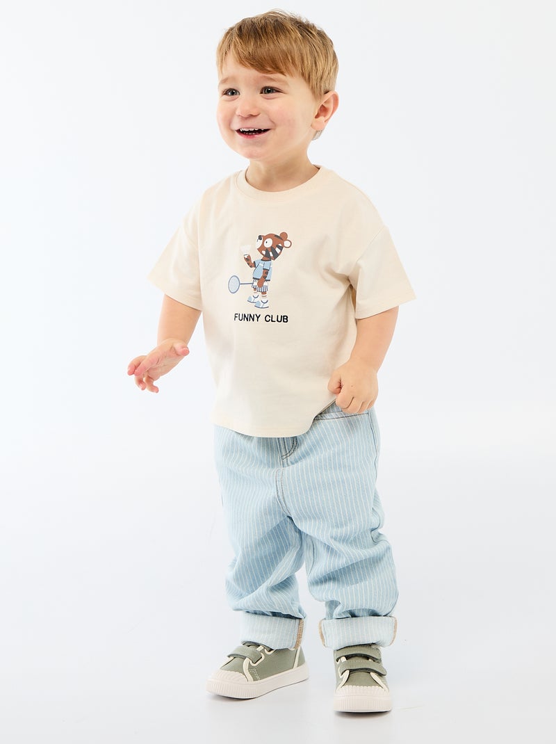 T-shirt van jerseytricot met print en korte mouwen Wit - Kiabi