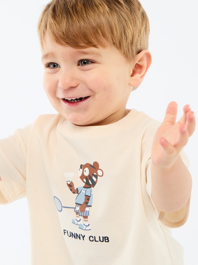 T-shirt van jerseytricot met print en korte mouwen Wit - Kiabi