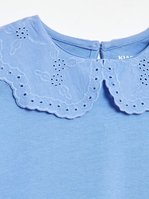 T-shirt van jerseytricot met ronde hals en broderie anglaise - Kiabi
