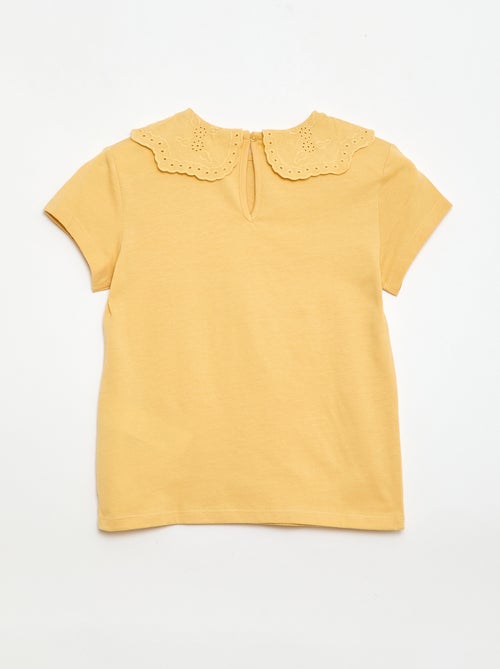 T-shirt van jerseytricot met ronde hals en broderie anglaise - Kiabi