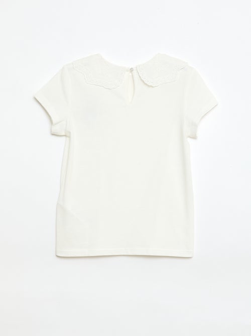 T-shirt van jerseytricot met ronde hals en broderie anglaise - Kiabi