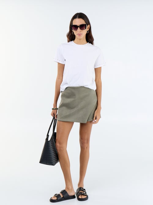 T-shirt van jerseytricot met studs aan de hals en mouwen - Kiabi