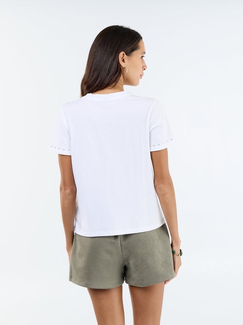 T-shirt van jerseytricot met studs aan de hals en mouwen - Kiabi