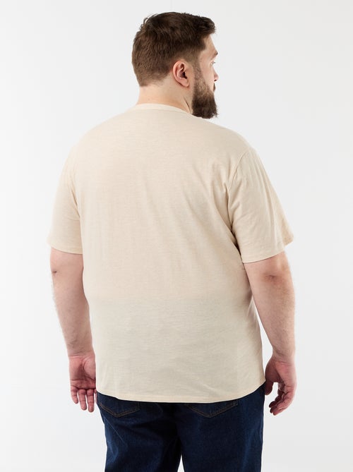 T-shirt van jerseytricot met tunisische kraag en korte mouwen - Kiabi