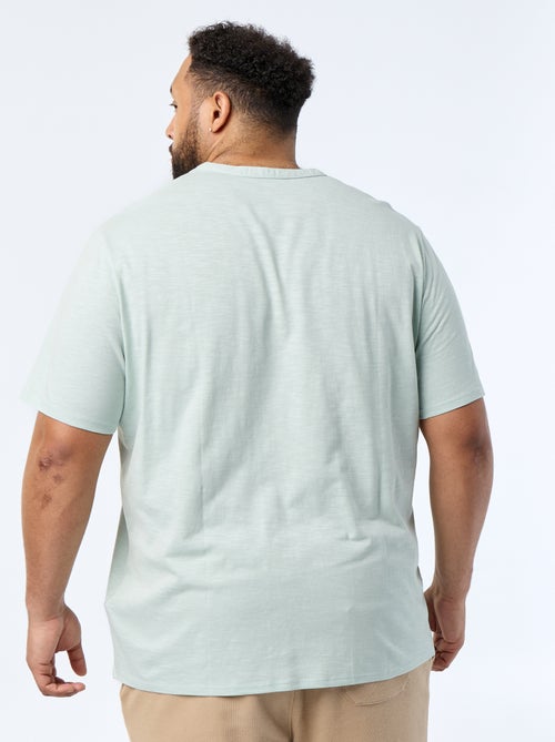 T-shirt van jerseytricot met tunisische kraag en korte mouwen - Kiabi