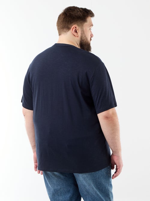 T-shirt van jerseytricot met tunisische kraag en korte mouwen - Kiabi