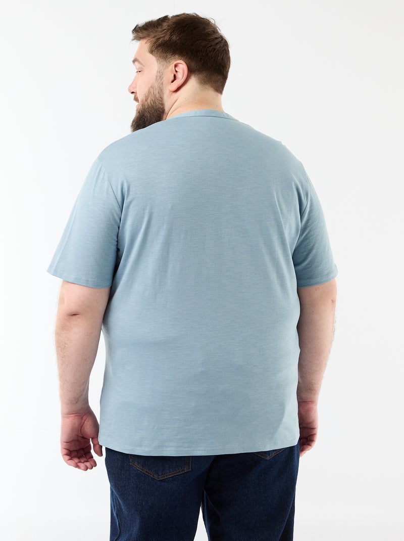 T-shirt van jerseytricot met tunisische kraag en korte mouwen Blauw - Kiabi