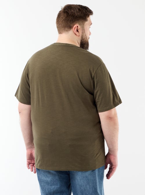 T-shirt van jerseytricot met tunisische kraag en korte mouwen - Kiabi