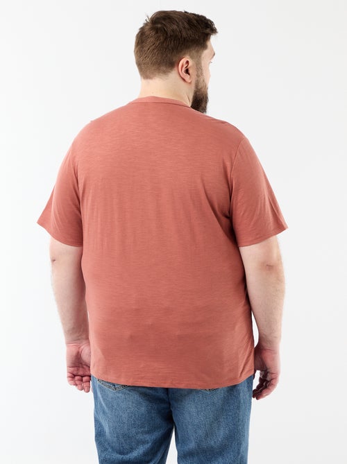 T-shirt van jerseytricot met tunisische kraag en korte mouwen - Kiabi