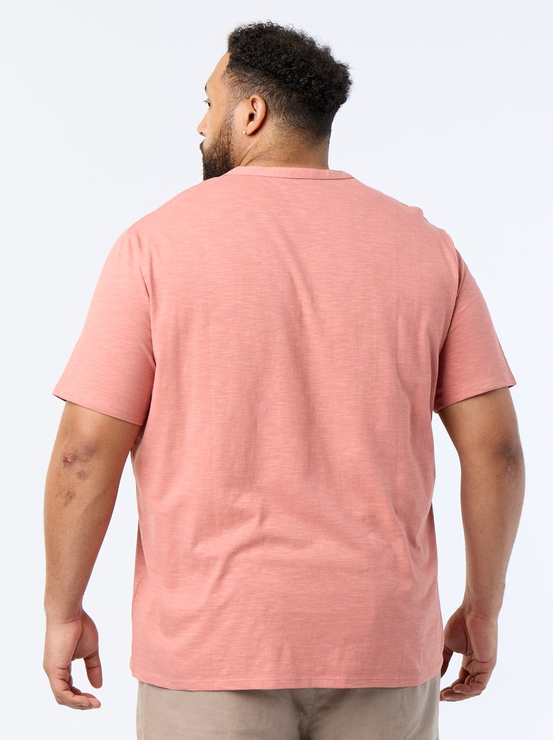 T-shirt van jerseytricot met tunisische kraag en korte mouwen Rose - Kiabi