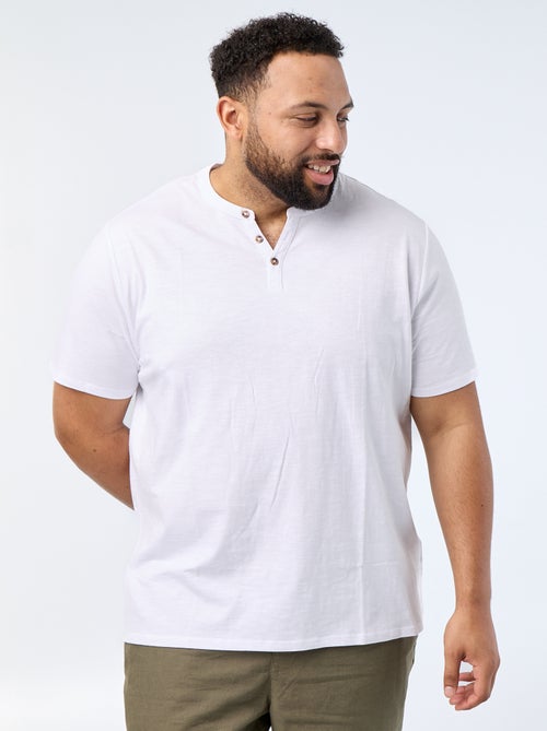 T-shirt van jerseytricot met tunisische kraag en korte mouwen - Kiabi