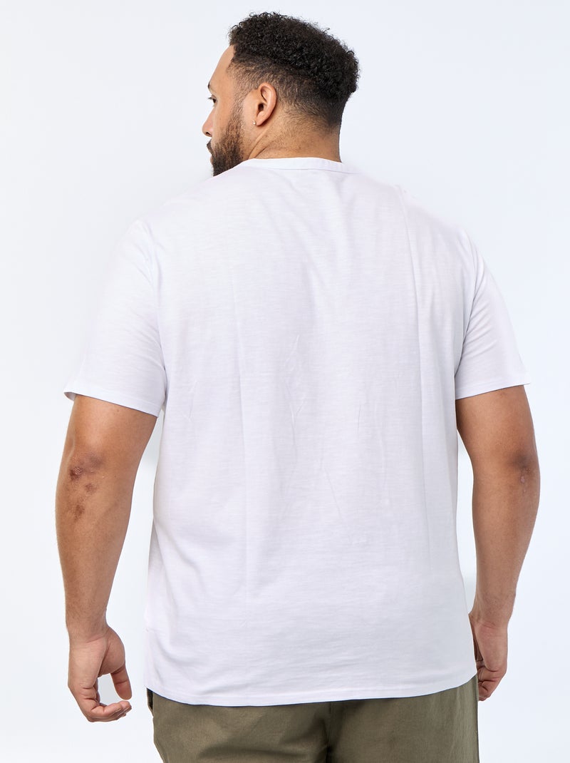 T-shirt van jerseytricot met tunisische kraag en korte mouwen Wit - Kiabi