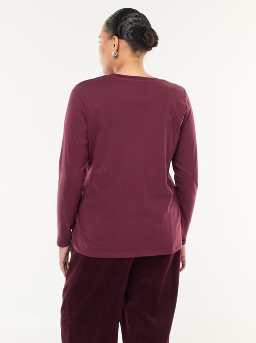 T-shirt van jerseytricot met V-hals en lange mouwen - Kiabi