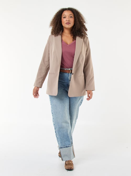 T-shirt van jerseytricot met V-hals en lange mouwen - Kiabi