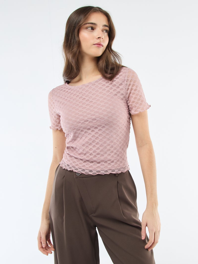 T-shirt van kant met open rug Rose - Kiabi
