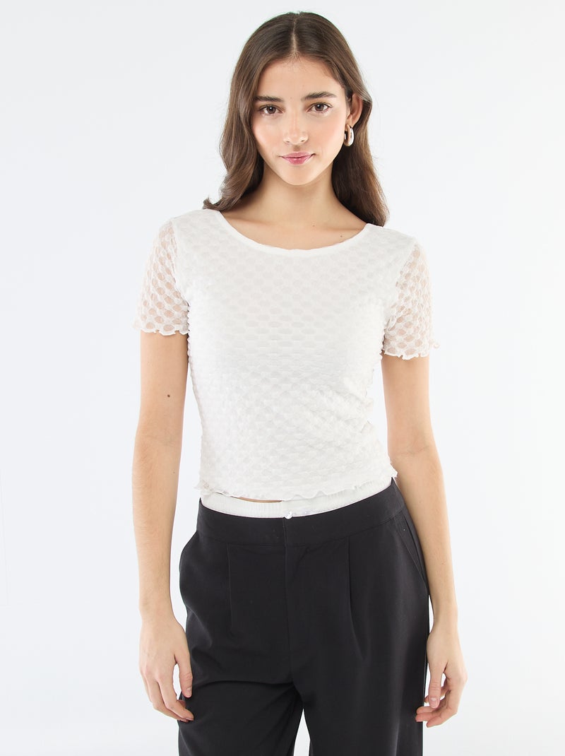 T-shirt van kant met open rug Wit - Kiabi