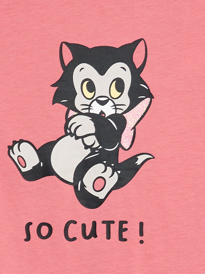 T-shirt van katoenen jersey met kerstprint 'Disney' 'Figaro' Rose - Kiabi