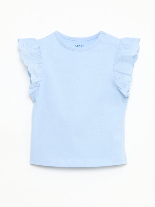 T-shirt van katoenen jerseytricot met korte mouwen van broderie anglaise - Kiabi