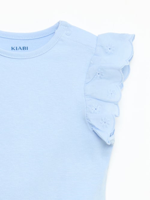 T-shirt van katoenen jerseytricot met korte mouwen van broderie anglaise - Kiabi