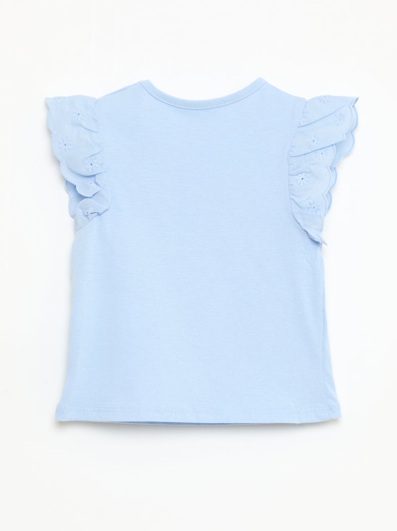 T-shirt van katoenen jerseytricot met korte mouwen van broderie anglaise Blauw - Kiabi