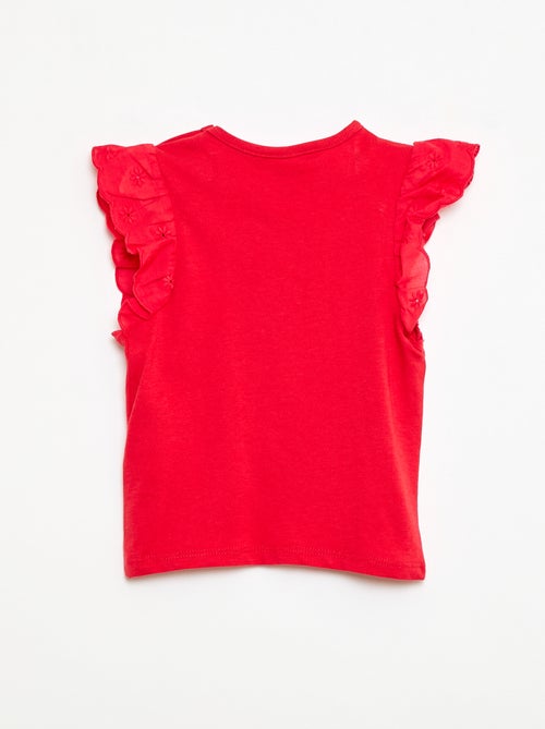 T-shirt van katoenen jerseytricot met korte mouwen van broderie anglaise - Kiabi