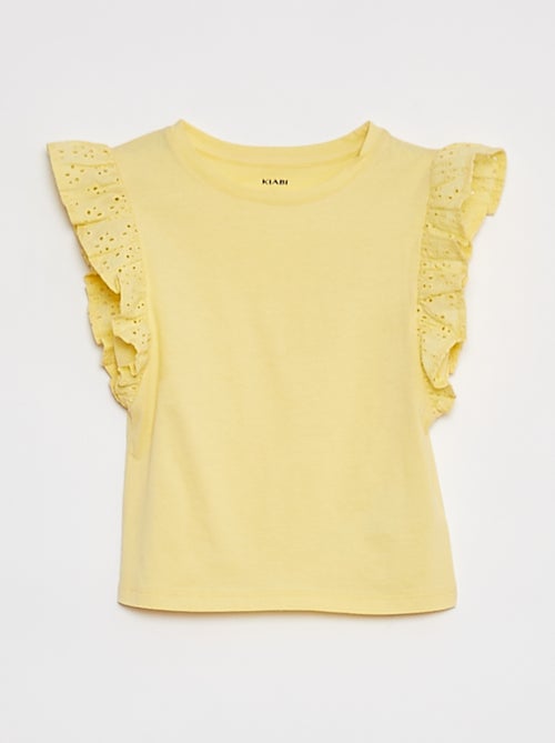 T-shirt van katoenen voile met broderie anglaise - Kiabi