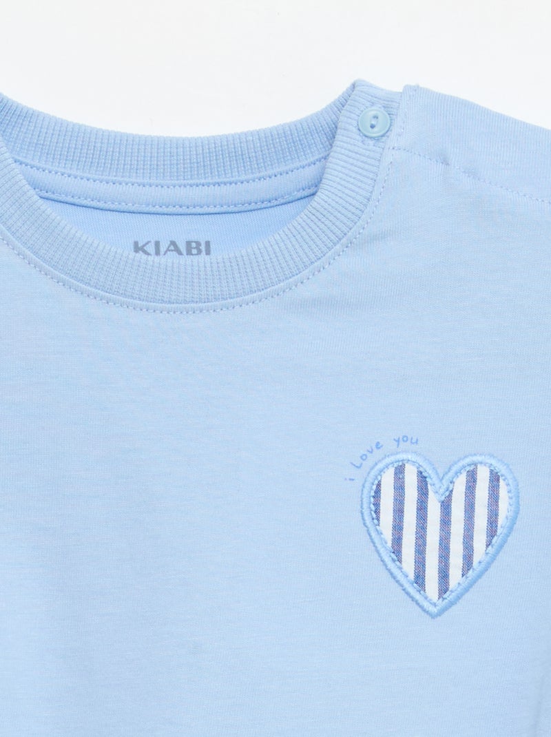 T-shirt van katoenjersey met korte mouwen en borstpatch Blauw - Kiabi