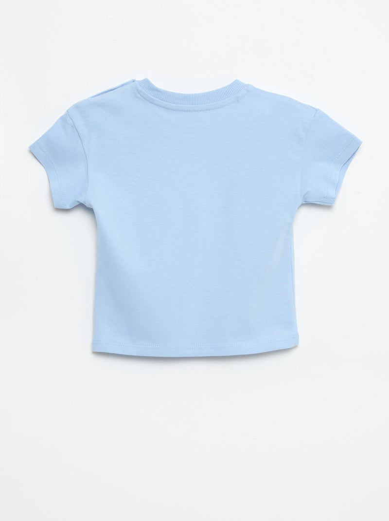 T-shirt van katoenjersey met korte mouwen en borstpatch Blauw - Kiabi