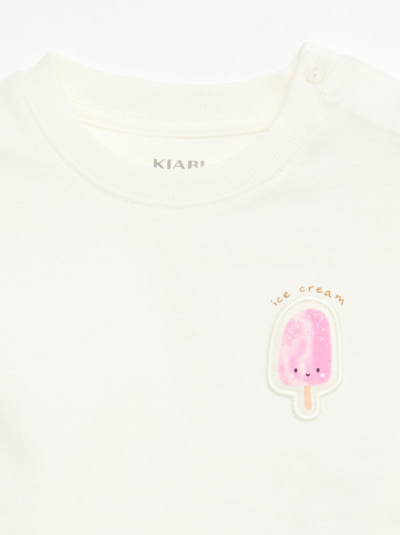 T-shirt van katoenjersey met korte mouwen en borstpatch Wit - Kiabi
