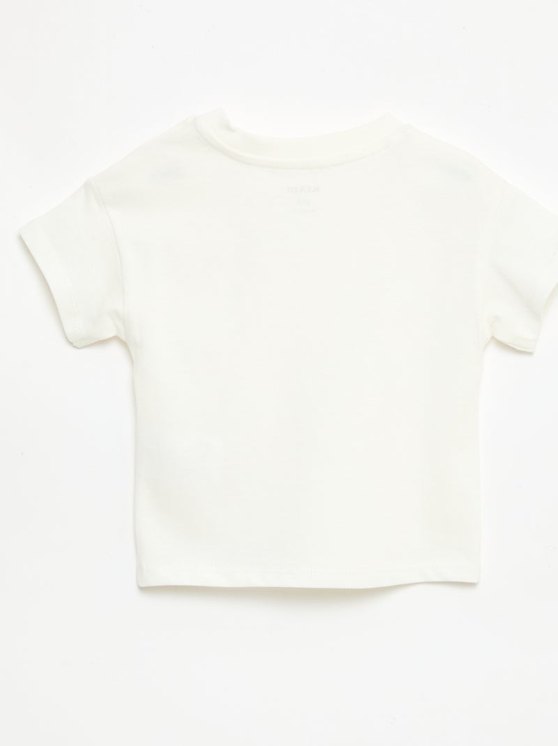 T-shirt van katoenjersey met korte mouwen en borstpatch Wit - Kiabi