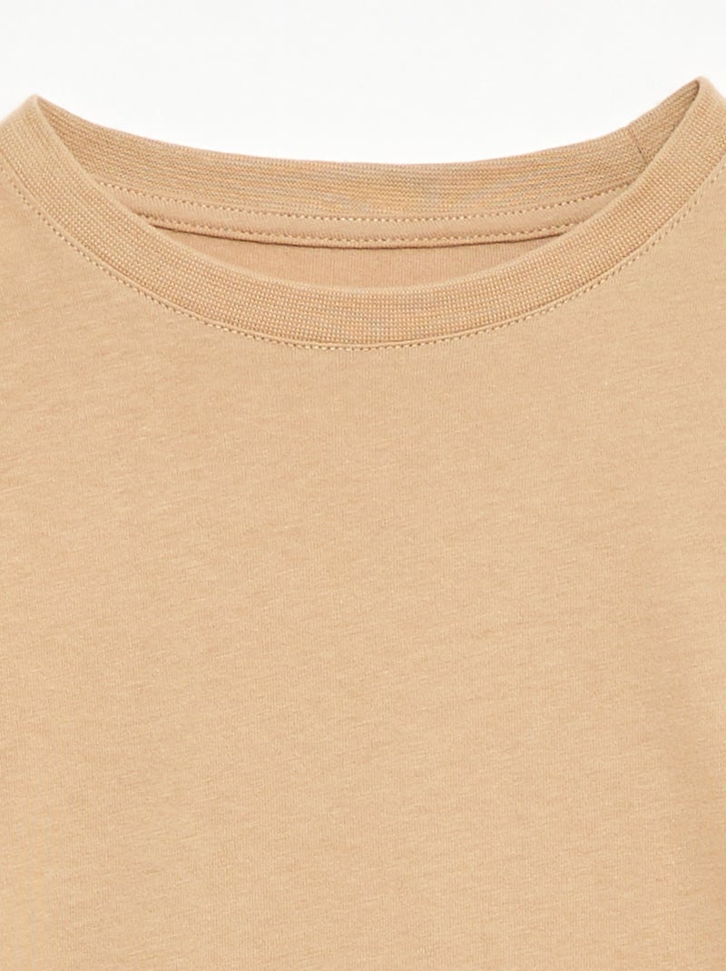 T-shirt van katoenpiqué met korte mouwen Beige - Kiabi