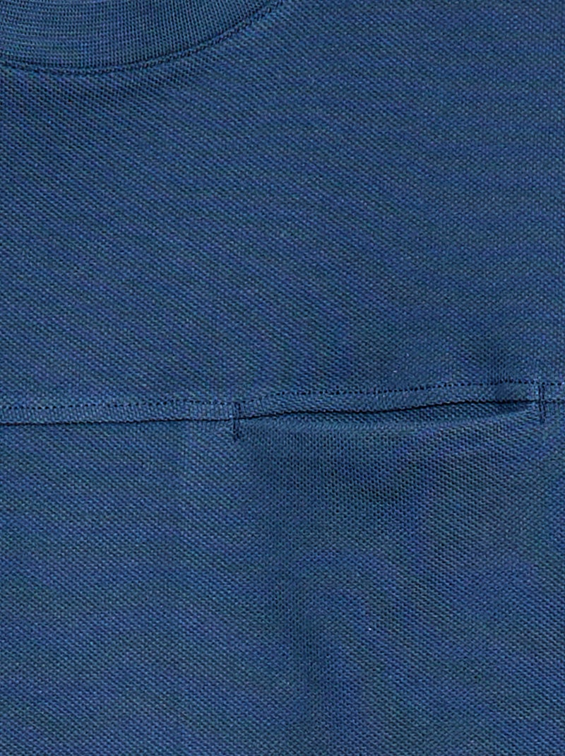 T-shirt van katoenpiqué met korte mouwen Donkerblauw - Kiabi