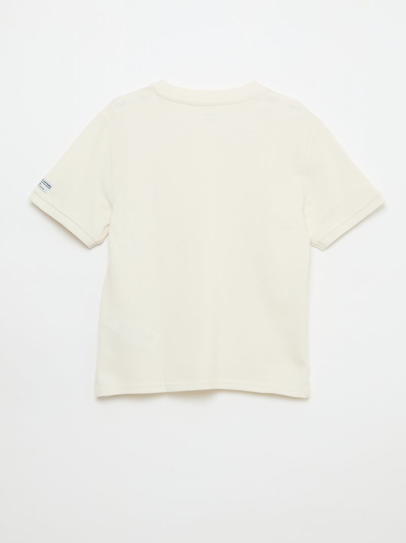 T-shirt van katoenpiqué met korte mouwen Ecru - Kiabi