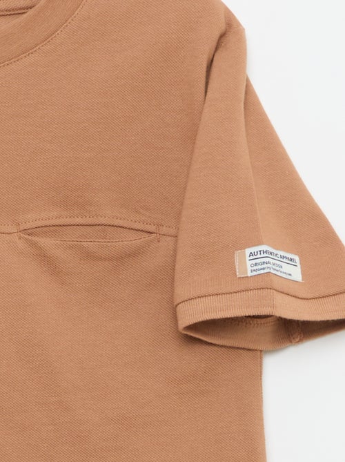 T-shirt van katoenpiqué met korte mouwen - Kiabi