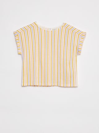 T-shirt van kreukeltricot met korte mouw