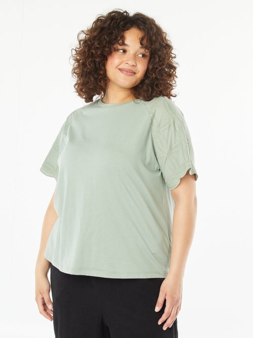 T-shirt van macramé met korte mouw - Kiabi