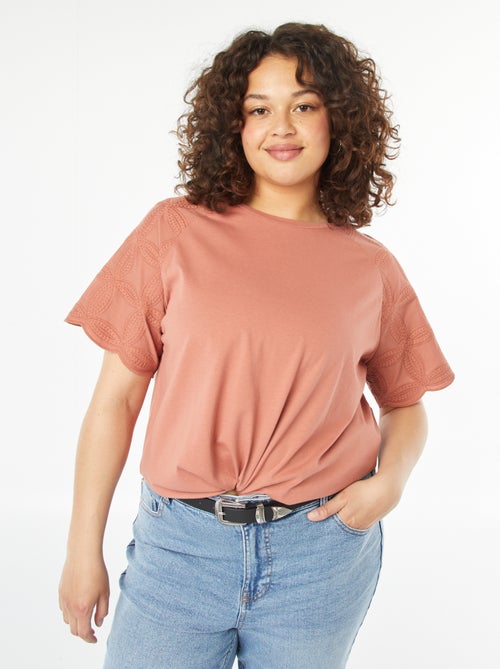 T-shirt van macramé met korte mouw - Kiabi
