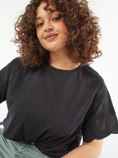 T-shirt van macramé met korte mouw - Kiabi