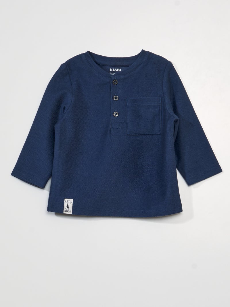 T-shirt van piquéstof donkerblauw - Kiabi