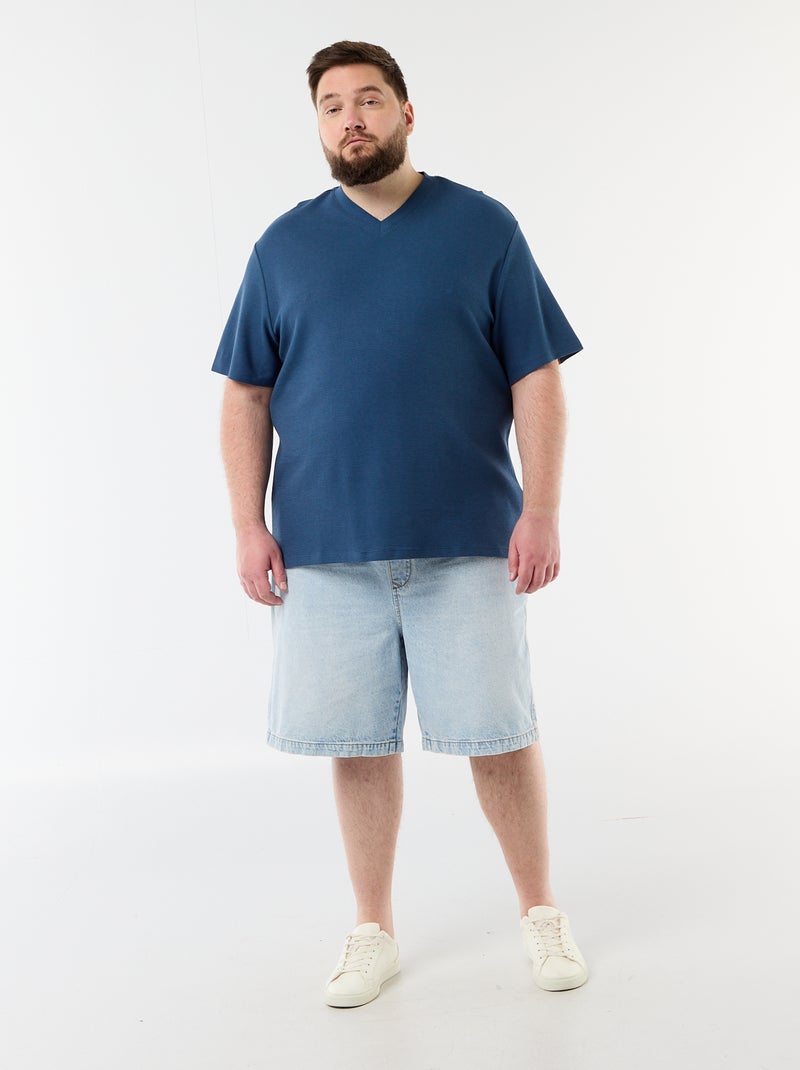 T-shirt van piquéstof met korte mouwen Blauw - Kiabi